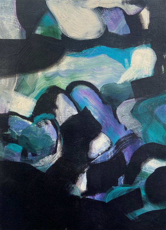 WINTER IN BERLIN - blue green black abstract painting of Berlin winter