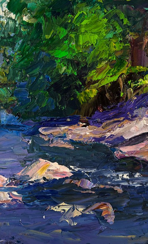 Mountain River Descending through Forest by Boris Serdyuk