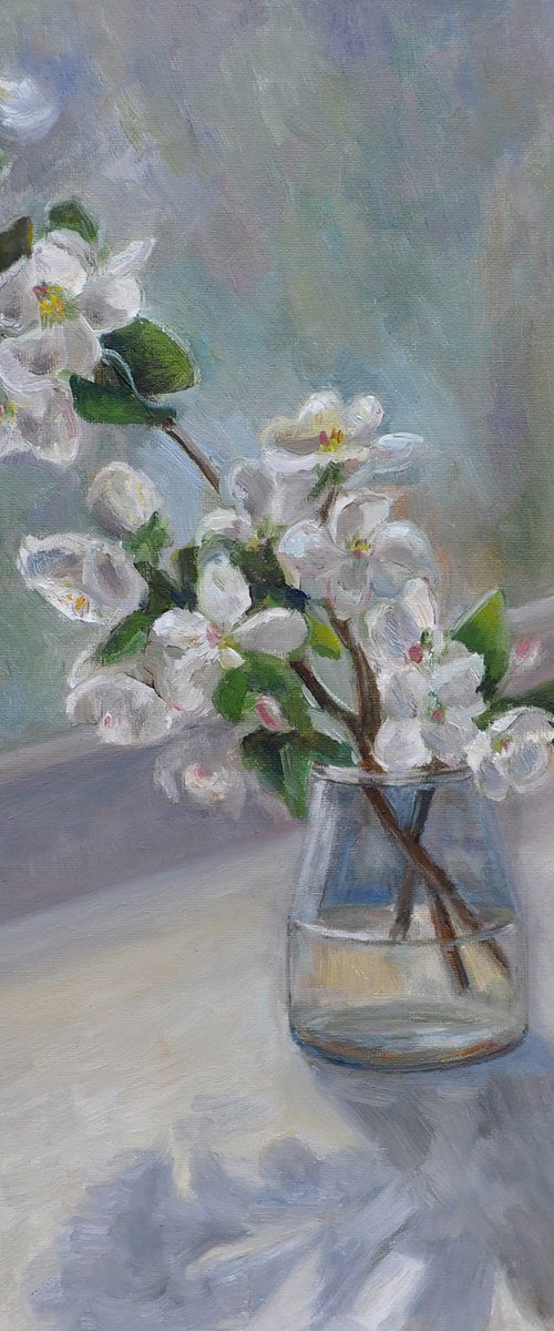 Spring flowers by the window original oil painting by Marina Rogusheva