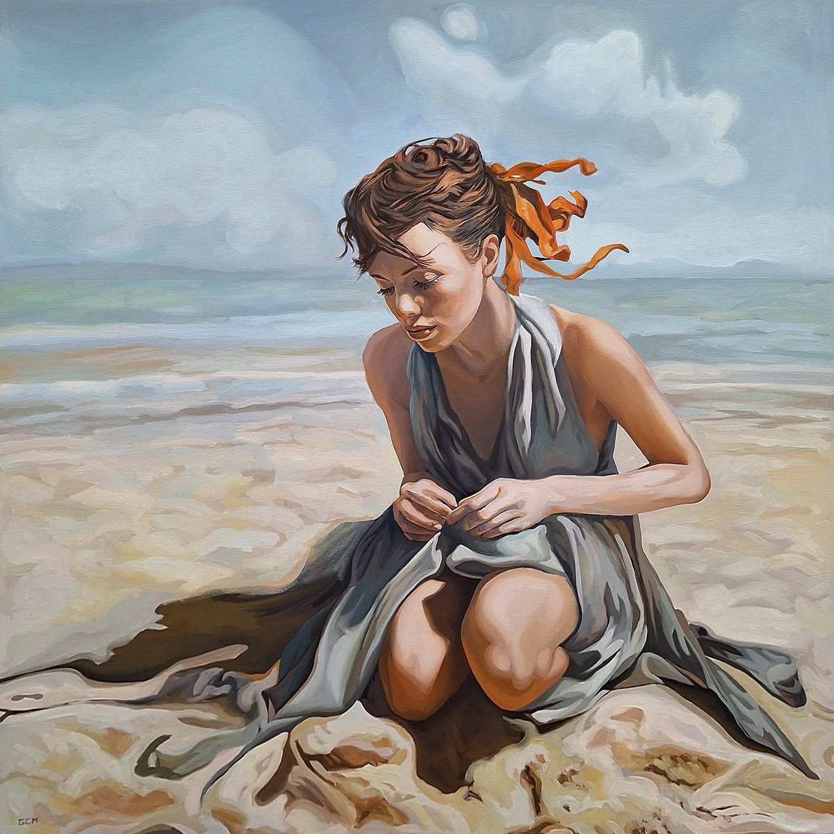 Photorealistic Portrait Oil Painting By Gabriel - Cristian Matei, 35 X 35, I Still Think Of You, Original Artwork