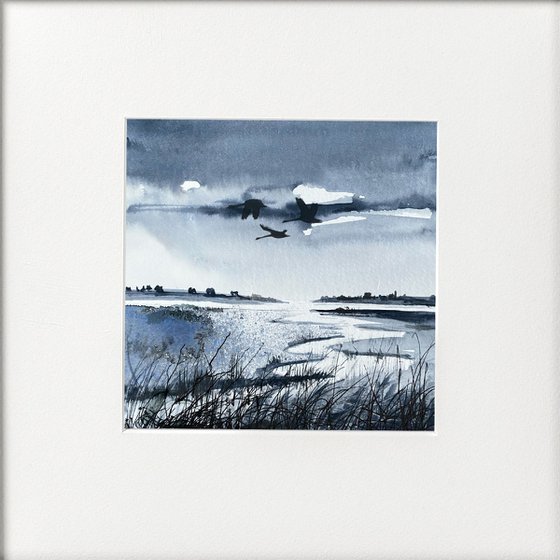 Monochrome - Swans stormy skies