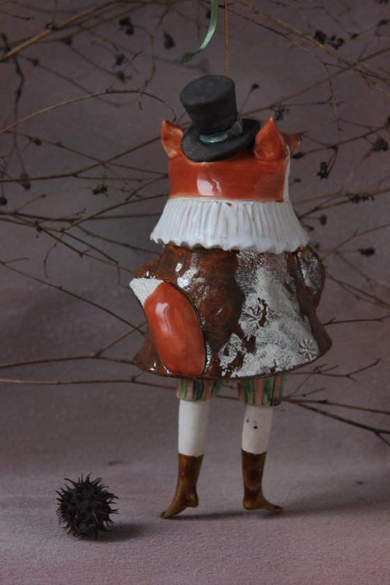 FOXY WITH A MANDOLIN, SCULPTURED CERAMIC BELL DOLL 2018