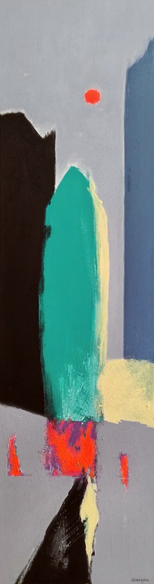 Abstract Acrylic Painting By Evgen Semenyuk, 12 X 43, Calm Composition 3, Original Artwork