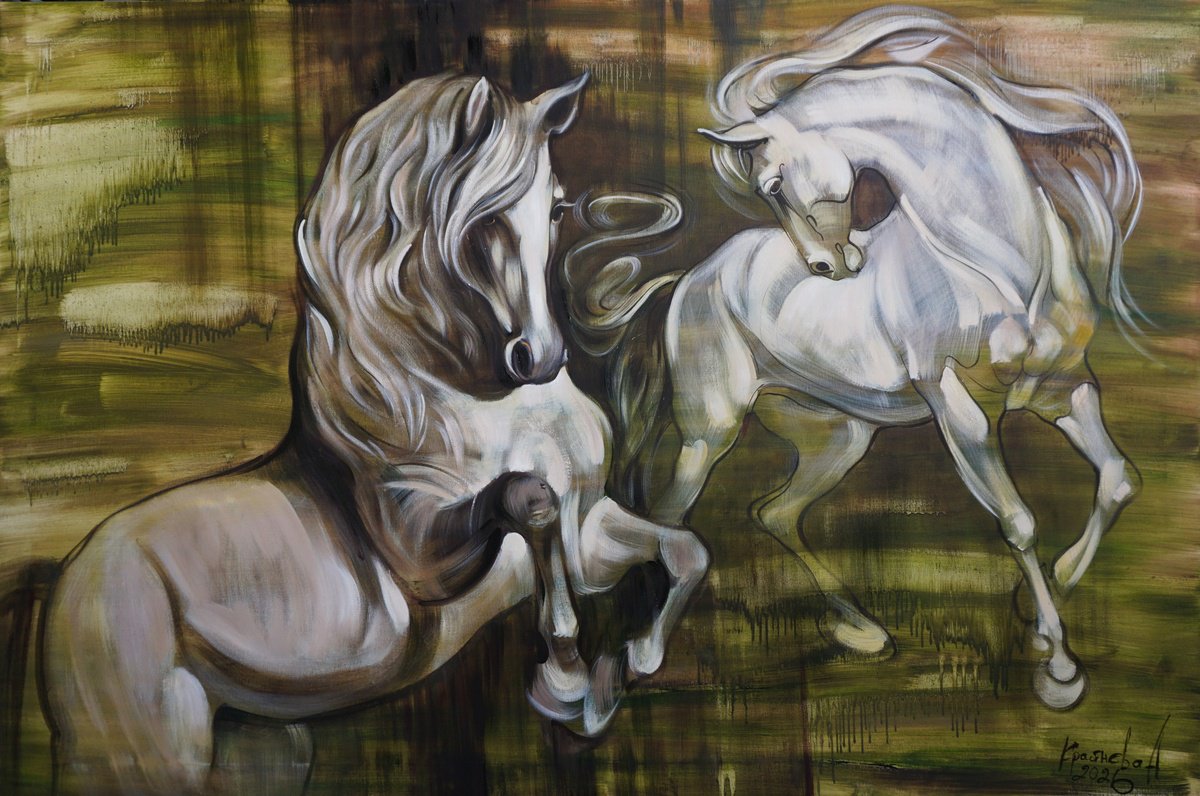 Dance With Me. Horses By Anastasiia Kraineva (Masniuk), 59 X 39, Artwork For Sale On Artfinder