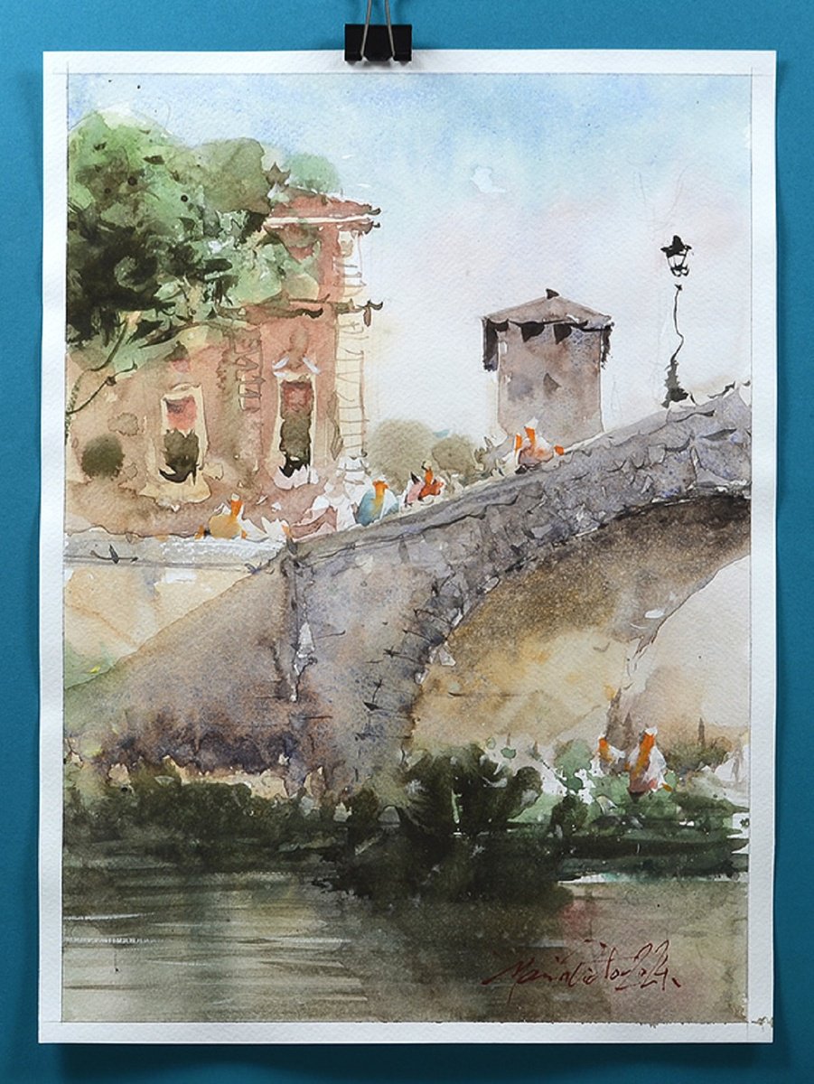 Impressionistic Cityscapes Watercolour By Marin Victor, 9 X 14", Rome, Urban Watercolor Art., Original Artwork