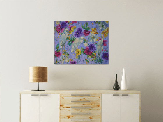 Herons Among Flowers