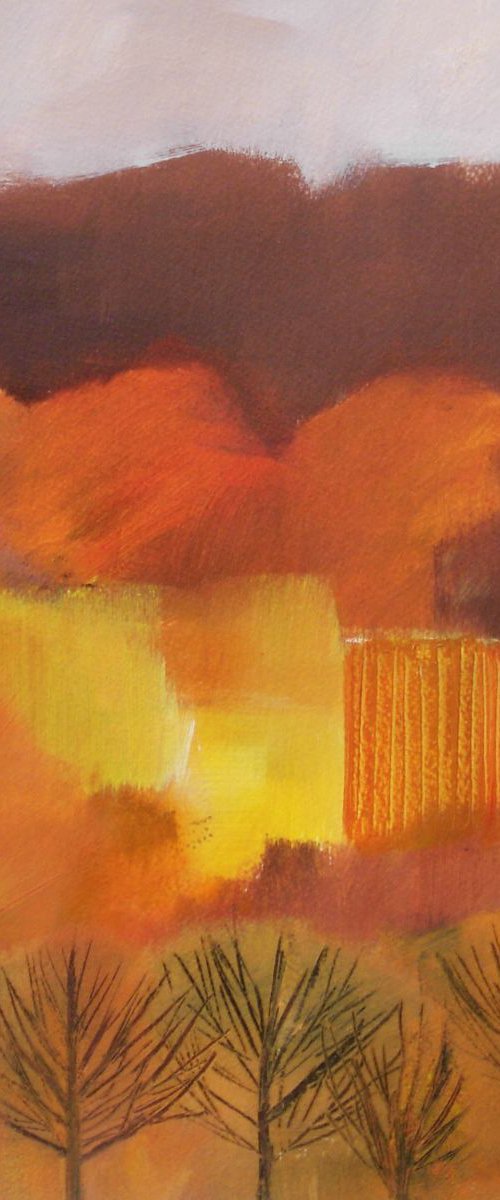 Autumn Landscape with White Cottage - Reserved for Mary by Jan Rippingham