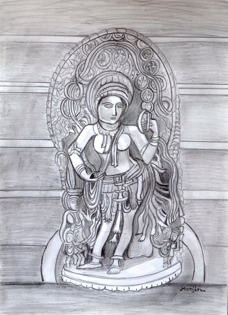 Sculpture pencil drawing of Madanika Chennakesava temple Karnataka by Manjiri Kanvinde