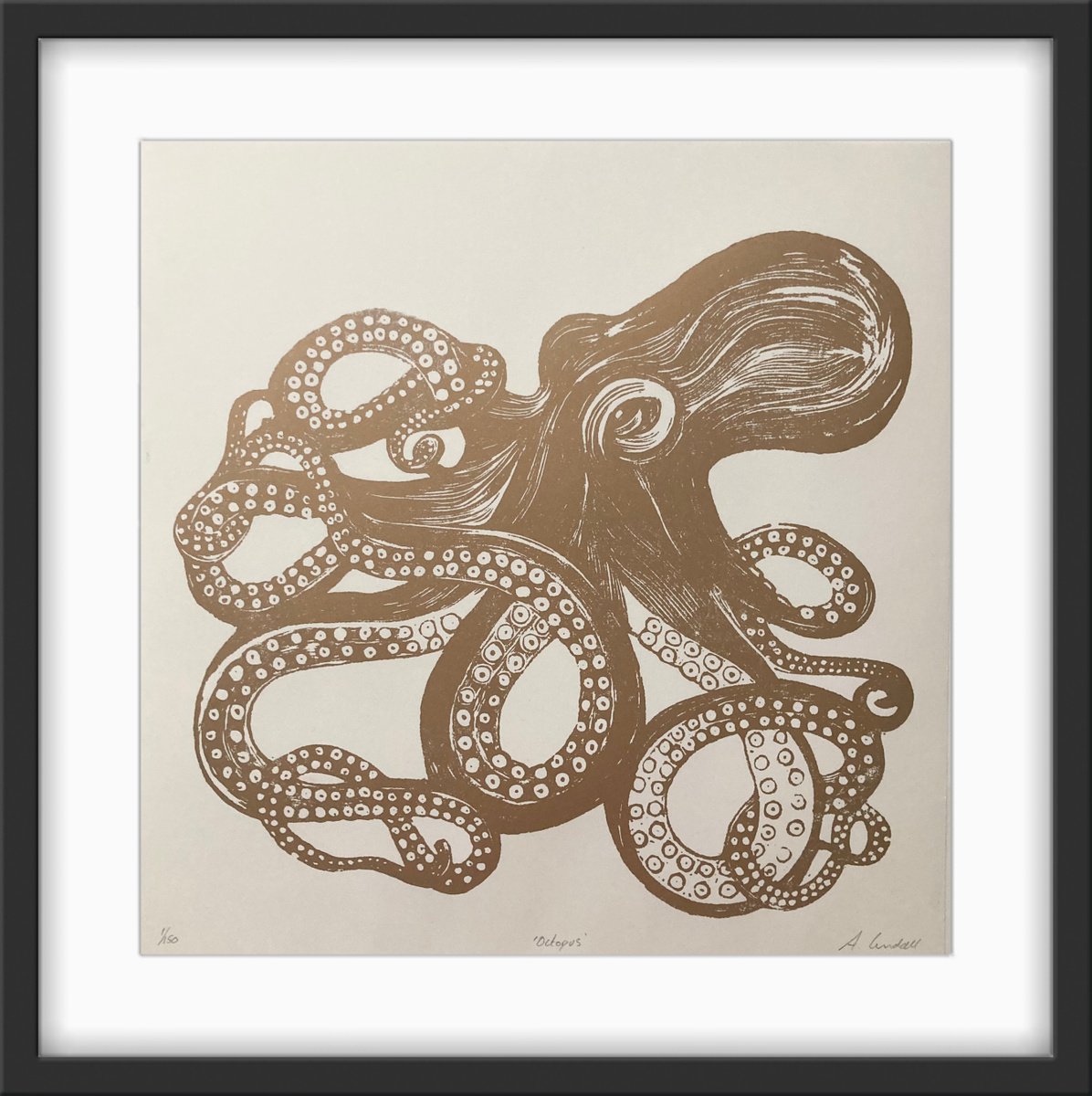 Octopus Linocut (Unframed) by Amy Cundall