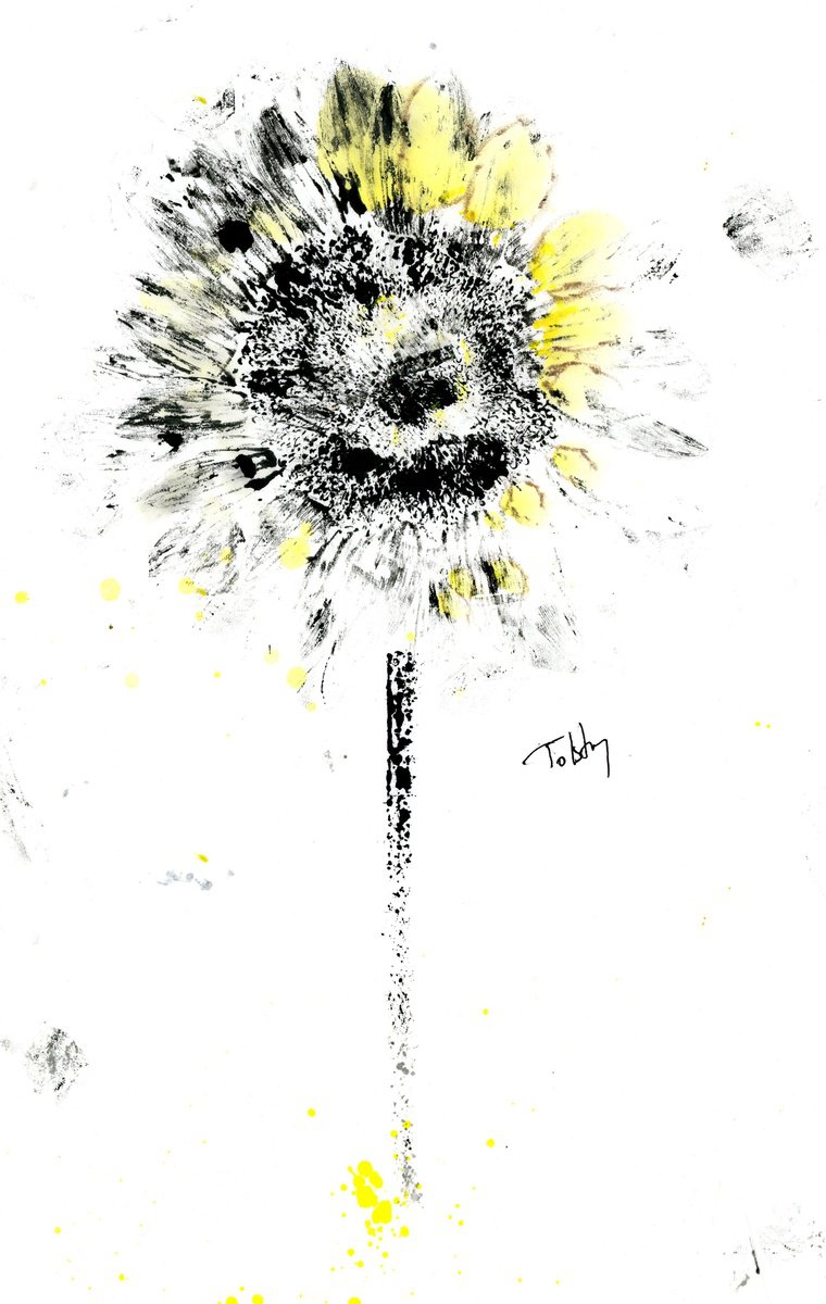 Impressionistic Botanical Watercolour By Alex Tolstoy, 8 X 12, Gyotaku Sunflower, Original Artwork