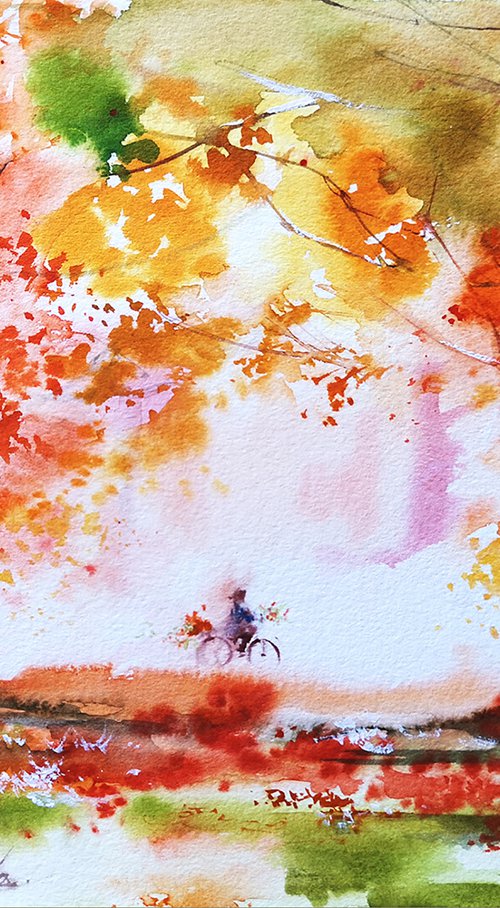 Fall painting, Watercolor original art by Annet Loginova