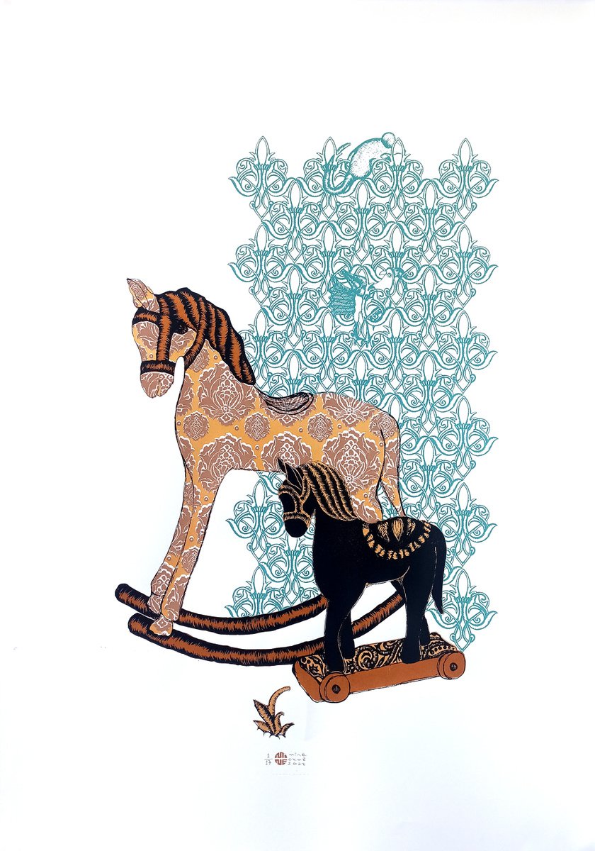 Illustrative Screenprint , Good Old Days; Green By Mine Okur, 28 X 39, Artwork For Sale On Artfinder