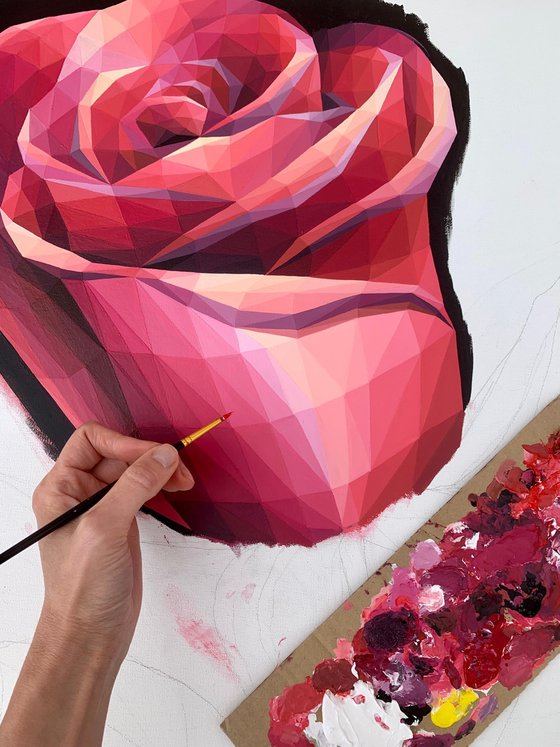 SCARLET CRYSTAL ROSE ON BLACK