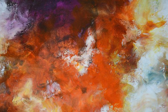 Abstract painting with red, blue and orange - Clearance