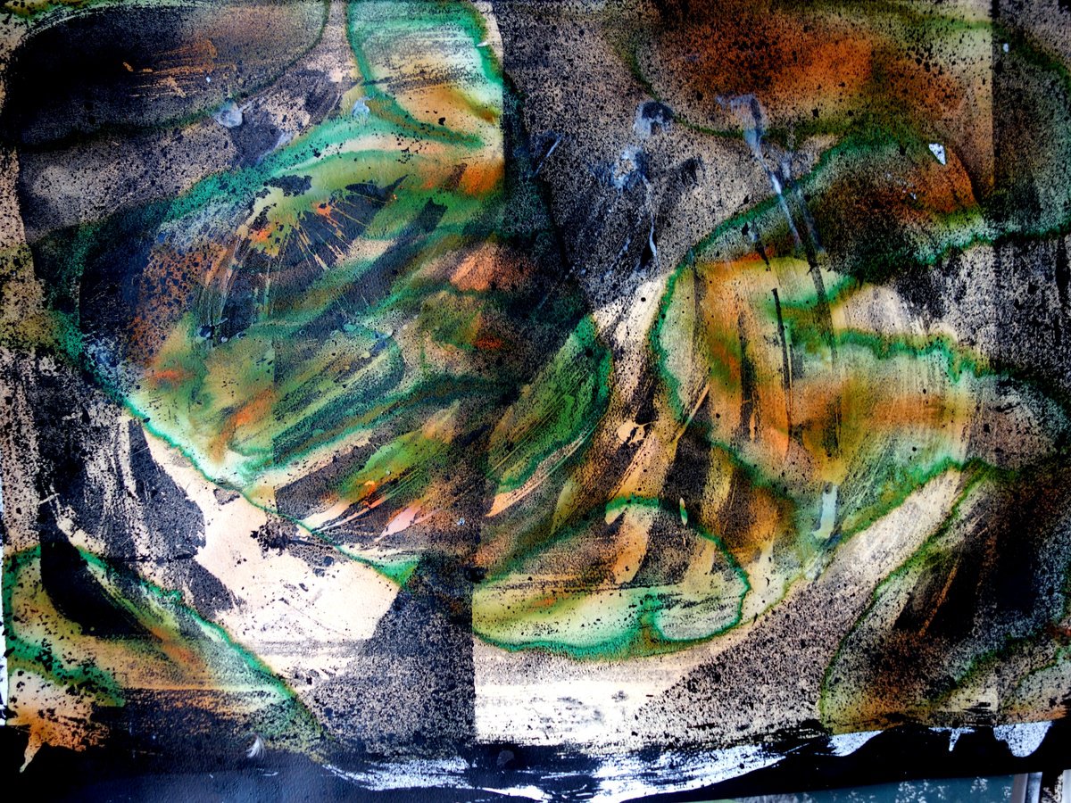 Expressive Abstract Oil Painting By Elizabeth Anne Fox, 34 X 24, Orange Green Confluence, Original Artwork