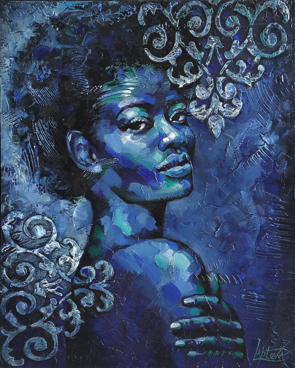 Expressive Portrait Oil Painting By Viktoria Lapteva, 22 X 26", Moonlight, Original Artwork