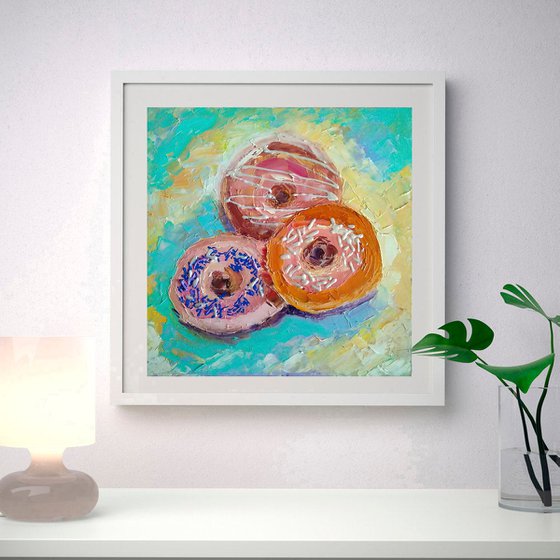 Donuts Painting Original Art Food Still Life Artwork Dessert Wall Art