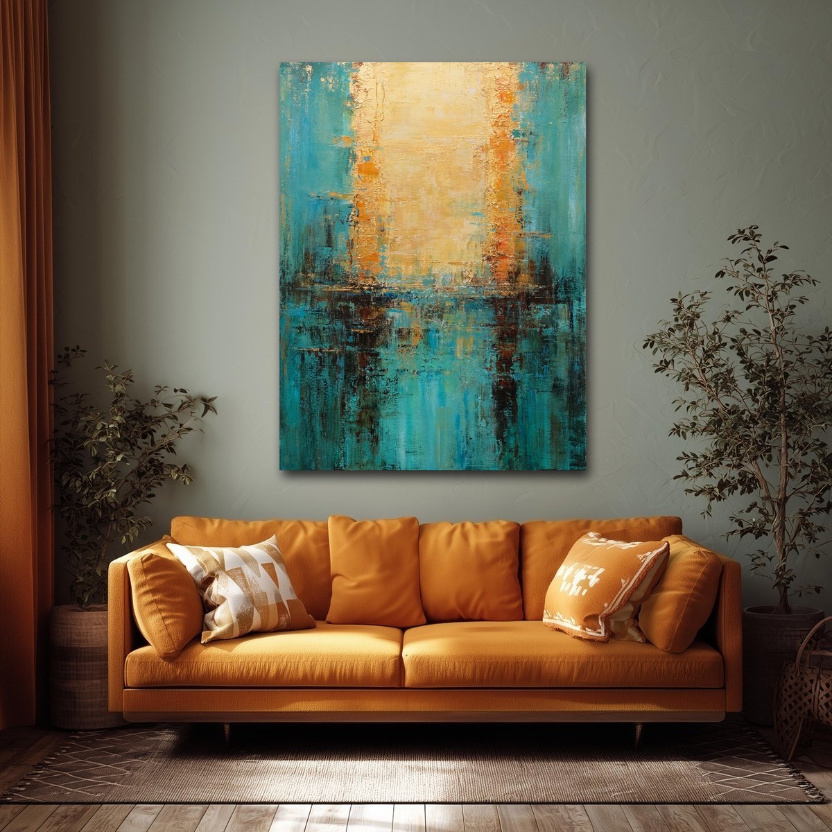 Composition In Turquoise And Gold By Behshad Arjomandi, 35 X 47, Artwork For Sale On Artfinder