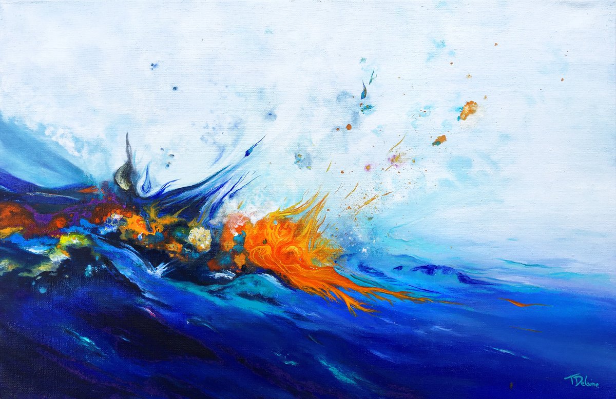 Organic Abstract Oil Painting By Theophile Delaine, 28 X 19", Contemplation Opus Xii, Original Artwork