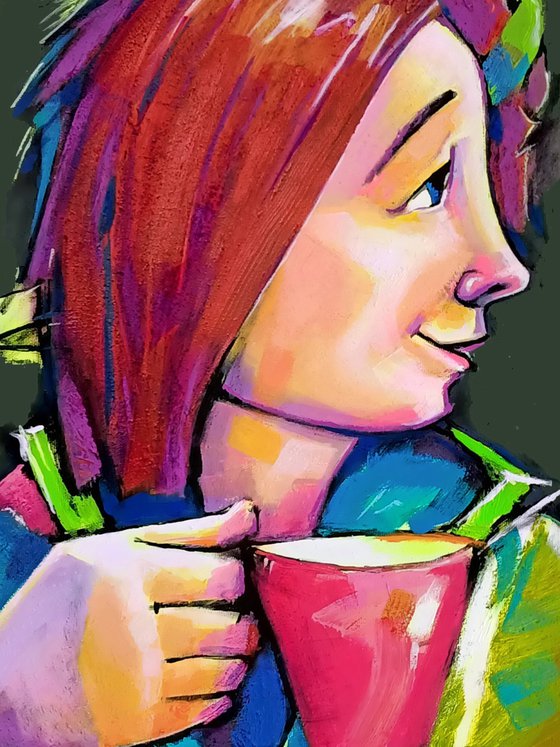 Coffee Break Girl With Red Cup