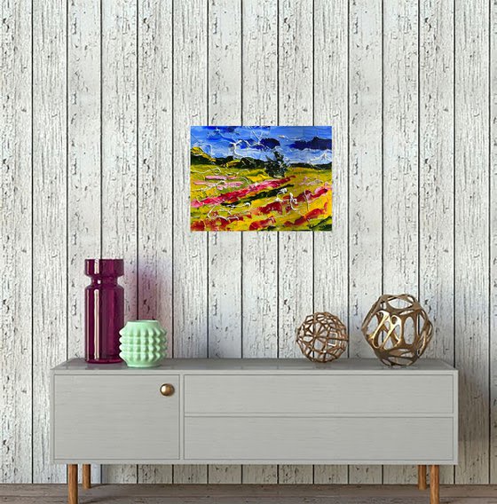 Ukraine Painting Poppy Field Original Art Landscape Oil Impasto Artwork Small Textured Wall Art 8 by 6 inches