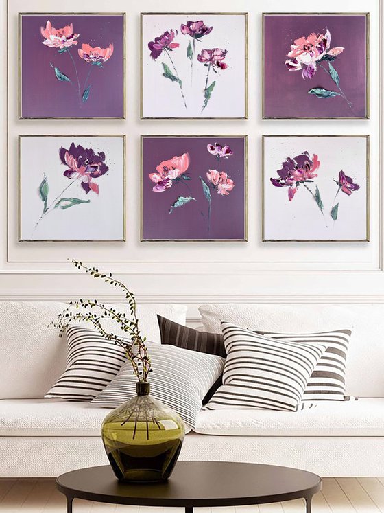 FANTASTIC GREENHOUSE 2 - Floral mini peony. Flower contemporary painting.