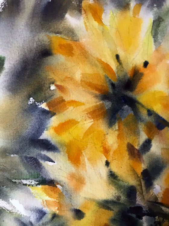 Autumn sunflowers.  one of a kind, original watercolor