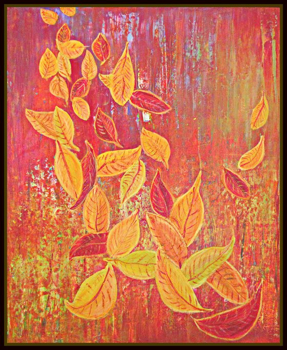 AUTUMN  GOLDEN  LEAVES,    XL,  framed