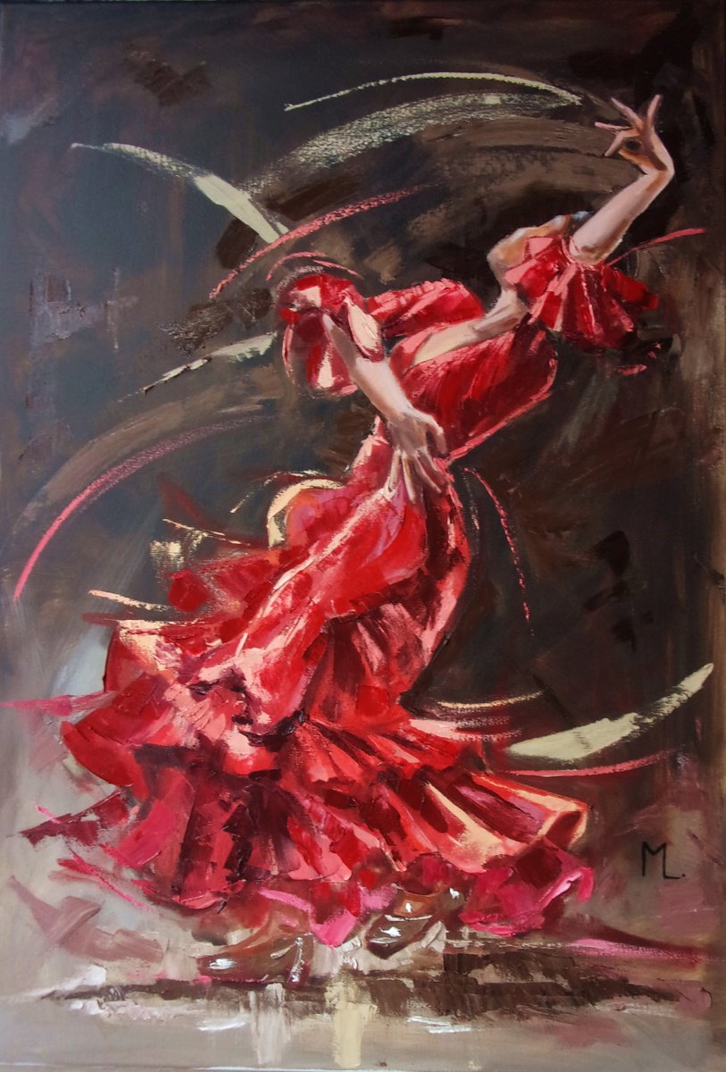 Expressive Portrait Oil Painting By Monika Luniak, 28 X 39", " Fire ", Original Artwork