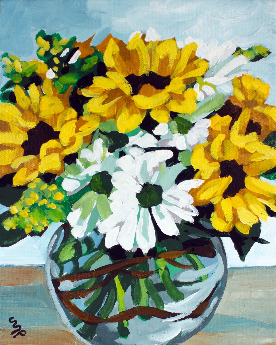 Impressionistic Botanical Acrylic Painting By Melinda Patrick, 8 X 10", White & Yellow, Original Artwork