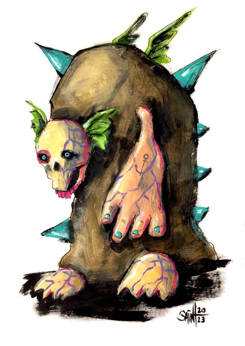#119 Monster portrait painting original art, Horror Naive Outsider Folk Art Brut Strange a... by Ruslan Aksenov