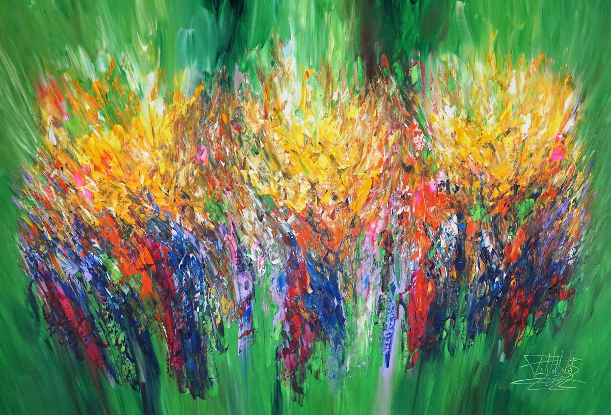 Abstract Acrylic Painting By Peter Nottrott, 61 X 41", Green Daydream D 3, Original Artwork