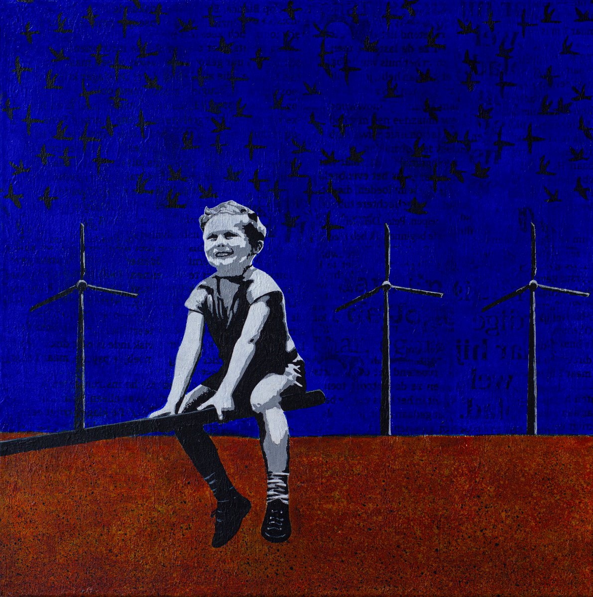 Urban And Pop Landscape Painting By Db Waterman, 20 X 20, Hot Summer, Original Artwork