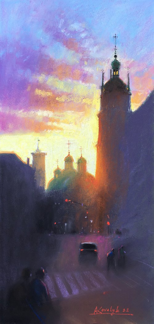Sunset in old city Lviv by Andrii Kovalyk