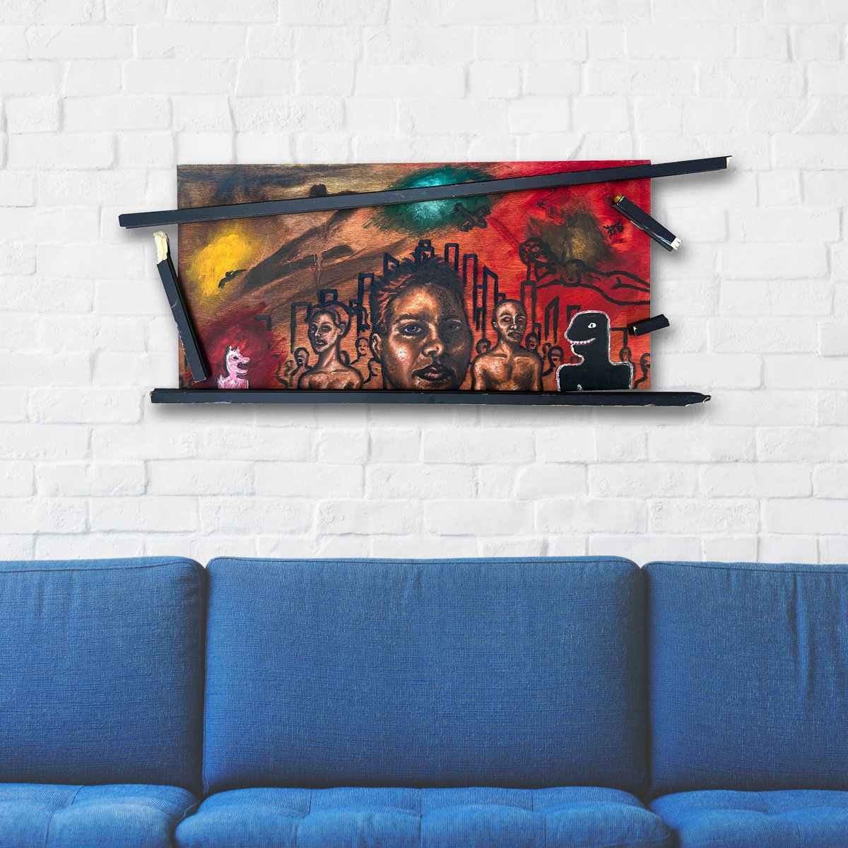 Urban And Pop Animal Painting By Preston M. Smith (Pms), 31 X 13", "Call It Fate, Call It Karma", Original Artwork