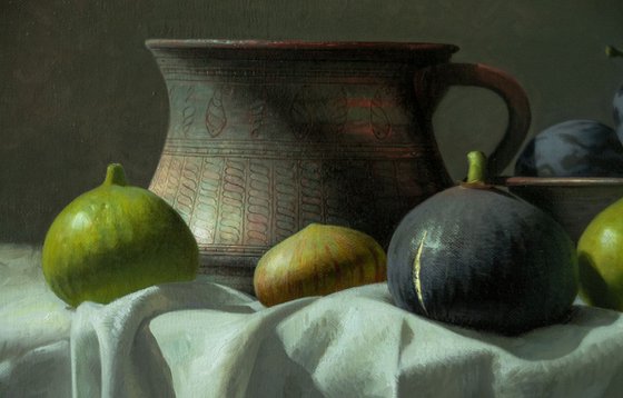 Sweet figs, 40x60, oil on canvas, 2018 original still life painting, ready to hang