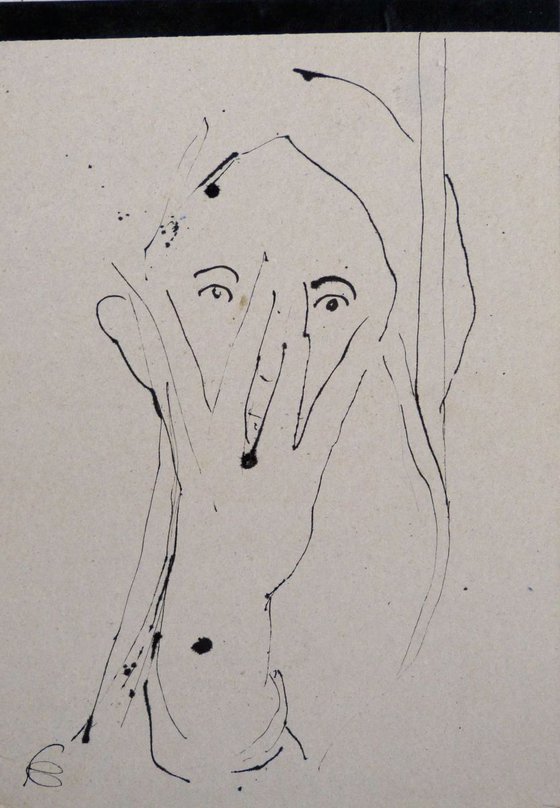 Nude + Portrait, ink on cardboard 30x42 cm