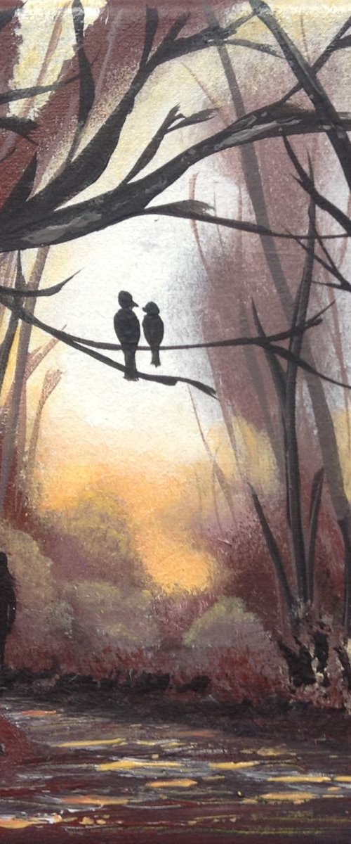 Love birds in the woods by Marja Brown