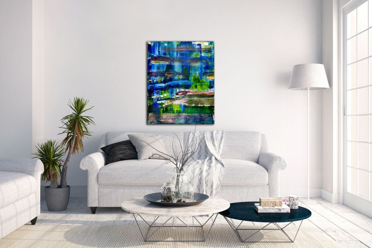 Abstract Acrylic Painting By Nestor Toro, 24 X 30", Mountain Tops!, Original Artwork