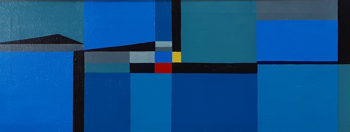 Abstract Landscape Oil Painting By Paul Heron, 23 X 11", Sea Shore, Original Artwork