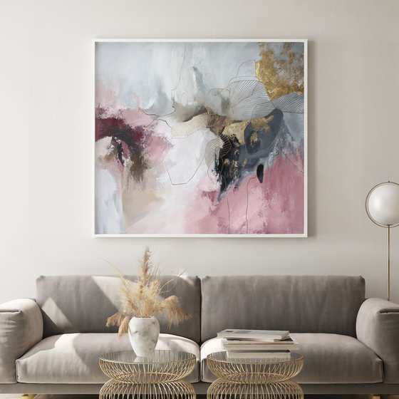 "Pink Miracle" Abstract pink gray acrylic art