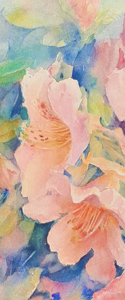 RHODODENDRON. DREAM GARDEN original watercolor 24x24. 2019.021 by Beata van Wijngaarden