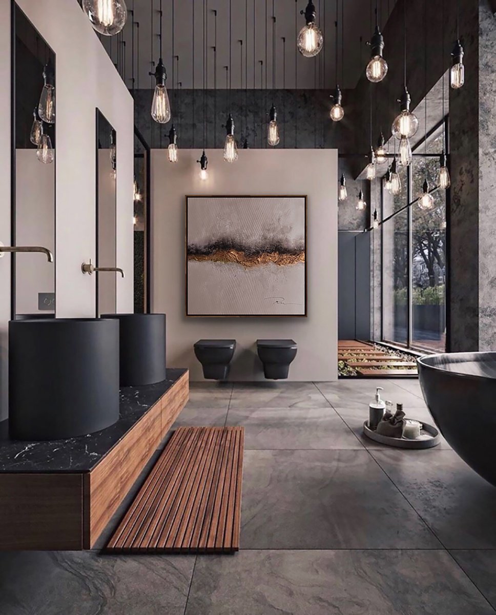 Abstract Acrylic Painting By Indie Ru, 47 X 47, Minimalist Bronze Texture, Original Artwork