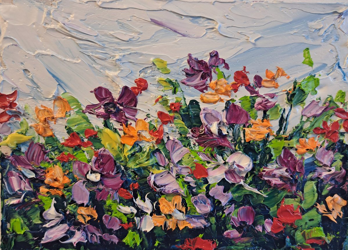 Impressionistic Botanical Oil Painting By Oksana Fedorova, 7 X 5", Wild Flowers Mini-Painting, Original Artwork