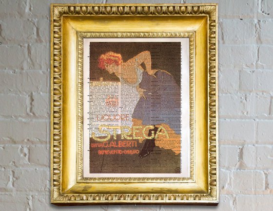 Liquore Strega - Collage Art Print on Large Real English Dictionary Vintage Book Page