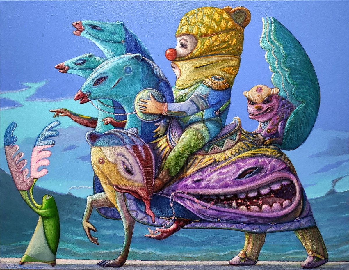 Surrealistic Portrait Painting By Carlo Salomoni, 30 X 23, The Leader And The Infinite, Original Artwork