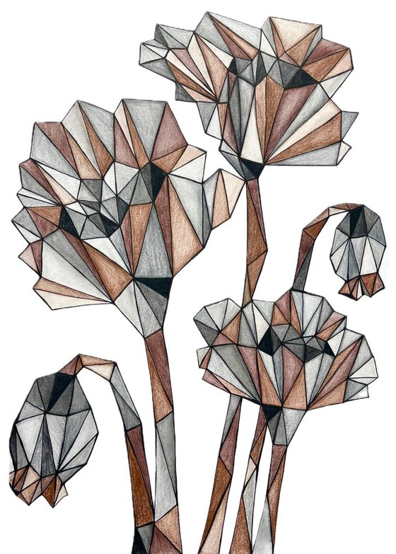 TERRACOTTA POPPIES IN STAINED GLASS LIGHT