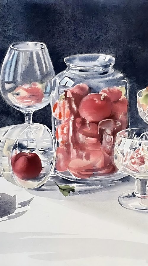 Apples in glass, watercolour by Natalia Butenko