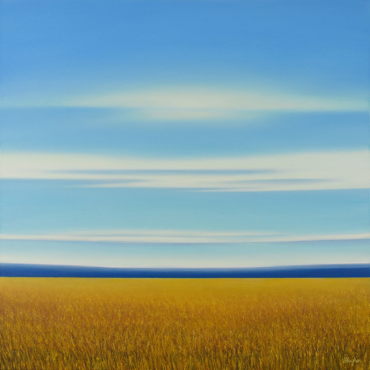 Impressionistic Landscape Oil Painting By Suzanne Vaughan, 30 X 30", Golden Summer Field, Original Artwork