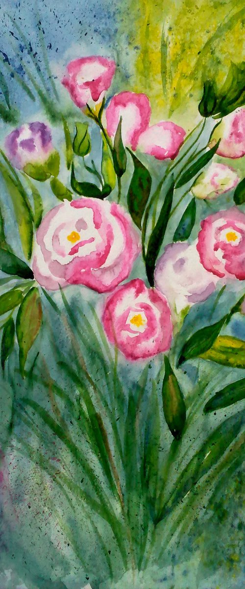 Ranunculus original watercolor painting by Halyna Kirichenko